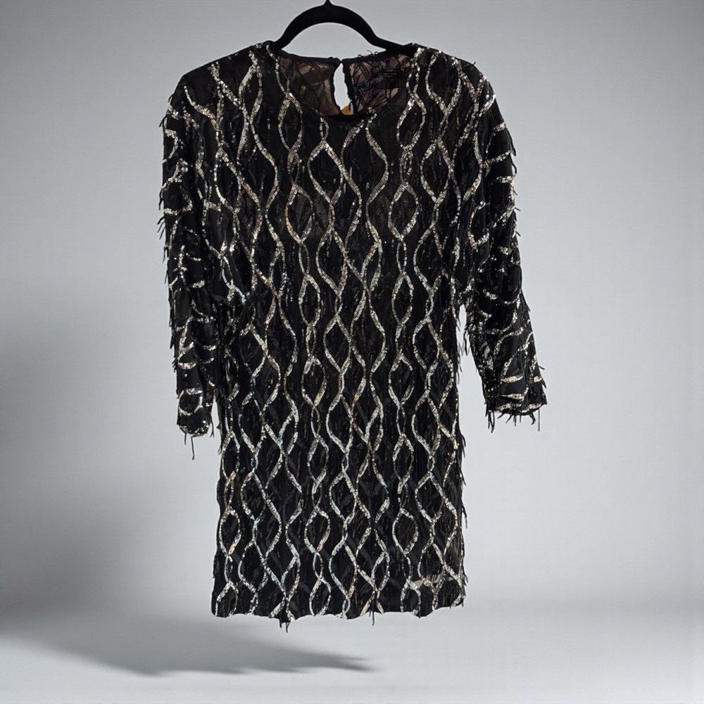 Zara Black Sequins Mini Dress-Made In Morroco - Picture 2 of 12